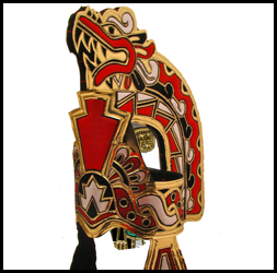 Penacho azteca Cuauhtémoc color rojo con dorado y negro.